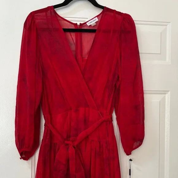 Calvin Klein Vibrant Red Long Sleeve Dress - Picture 2 of 7